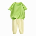 thumbnail image 4 of Miluxas Girls Solid Color 2 Piece Outfits Short Sleeve T Shirts Sport Pants Matching Lounge Set Green 5-6 Years, 4 of 8