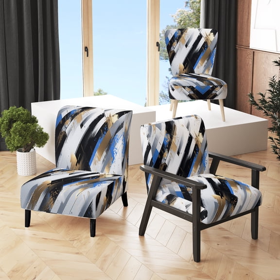 Designart "Golden Brush Strokes Pattern" Upholstered Modern & Contemporary Accent Chair and Cubism Arm Chair - Multiple Color & Pattern