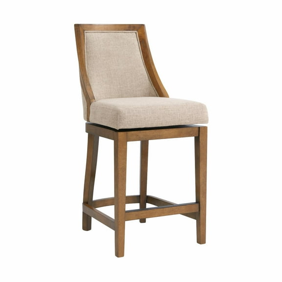 Alaterre Furniture Ellie Counter Height Wood Stool with High Back, Brown and Beige