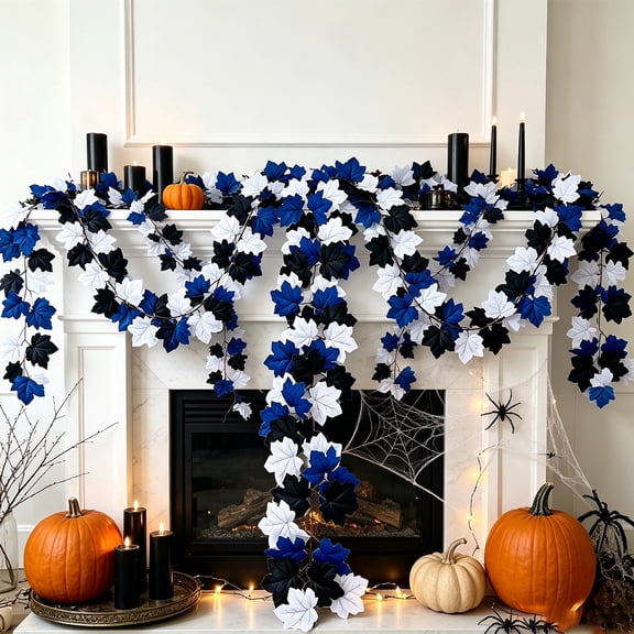 Bcylexb Fall Leaf Garland, 5.7 Double Color Artificial Hanging Maple Leaf Vines Autumn Foliage Garland Thanksgiving Decor for Home Wedding Fireplace Party Christmas