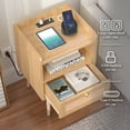 thumbnail image 3 of Biuhony Rattan Nightstand with Solid Wood Legs,Bedside Tables Rattan Drawers with Charging Station for Bedroom and Living Room, Set of 2, 3 of 9