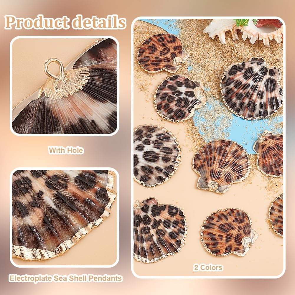 20pcs Leopard Seashell Pendants Scallop Shell Pendant 2 Colors Leopard Print Charms Clam Shell Pendants Ocean Beach Dangle Beads for Earrings Bracelets Jewelry Crafts Making 33~53mm 1set