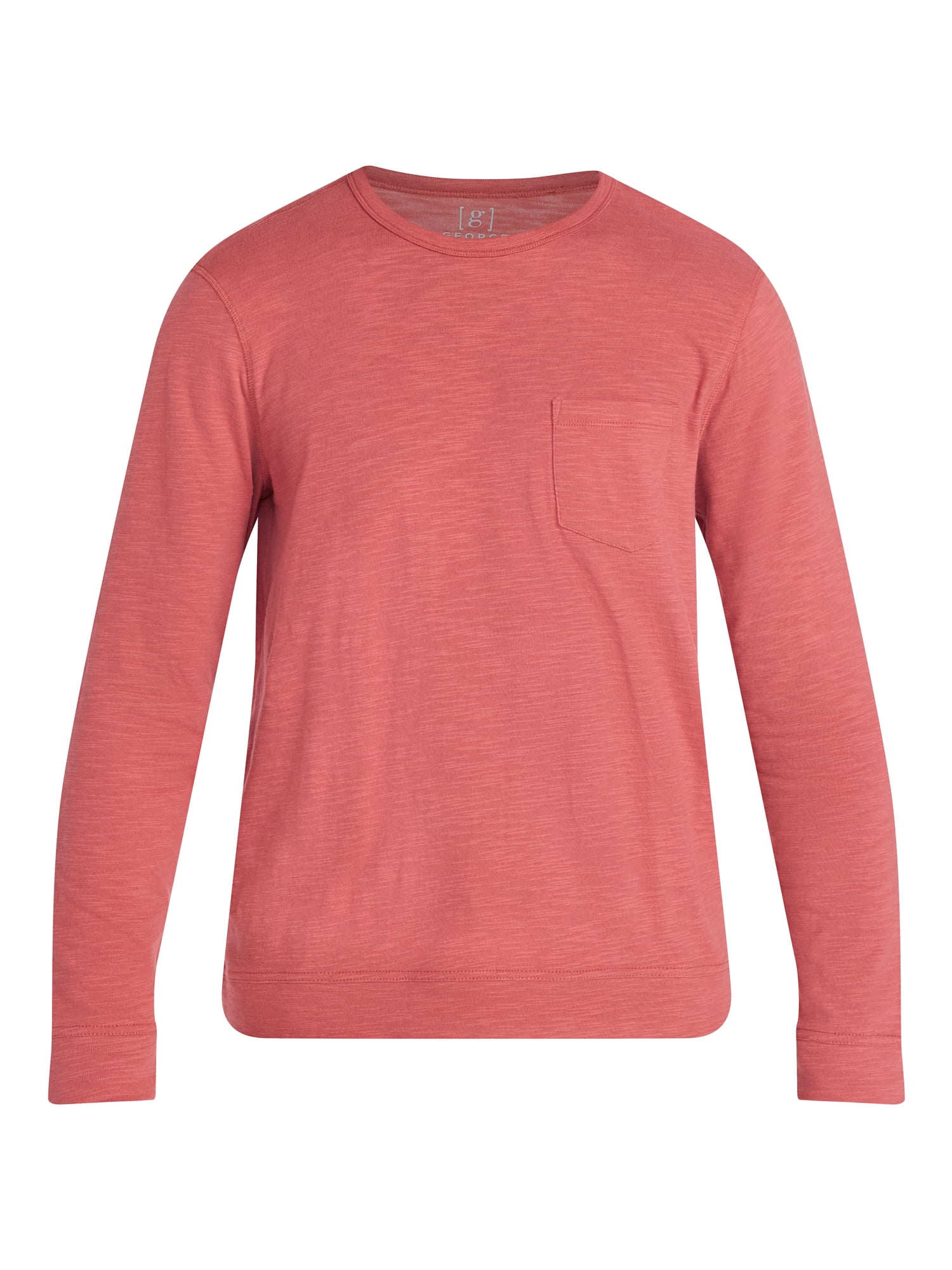 George Men's and Big Men's Slub Pocket Crewneck Tee with Long Sleeves, Size XS-3XL