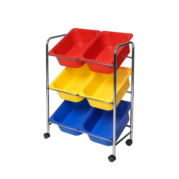 Seville Classics Rolling Utility Organizer Storage Cart, for Home Office, School, Classroom, Scrapbook, Hobby, Craft, 6-Bin, Multicolor