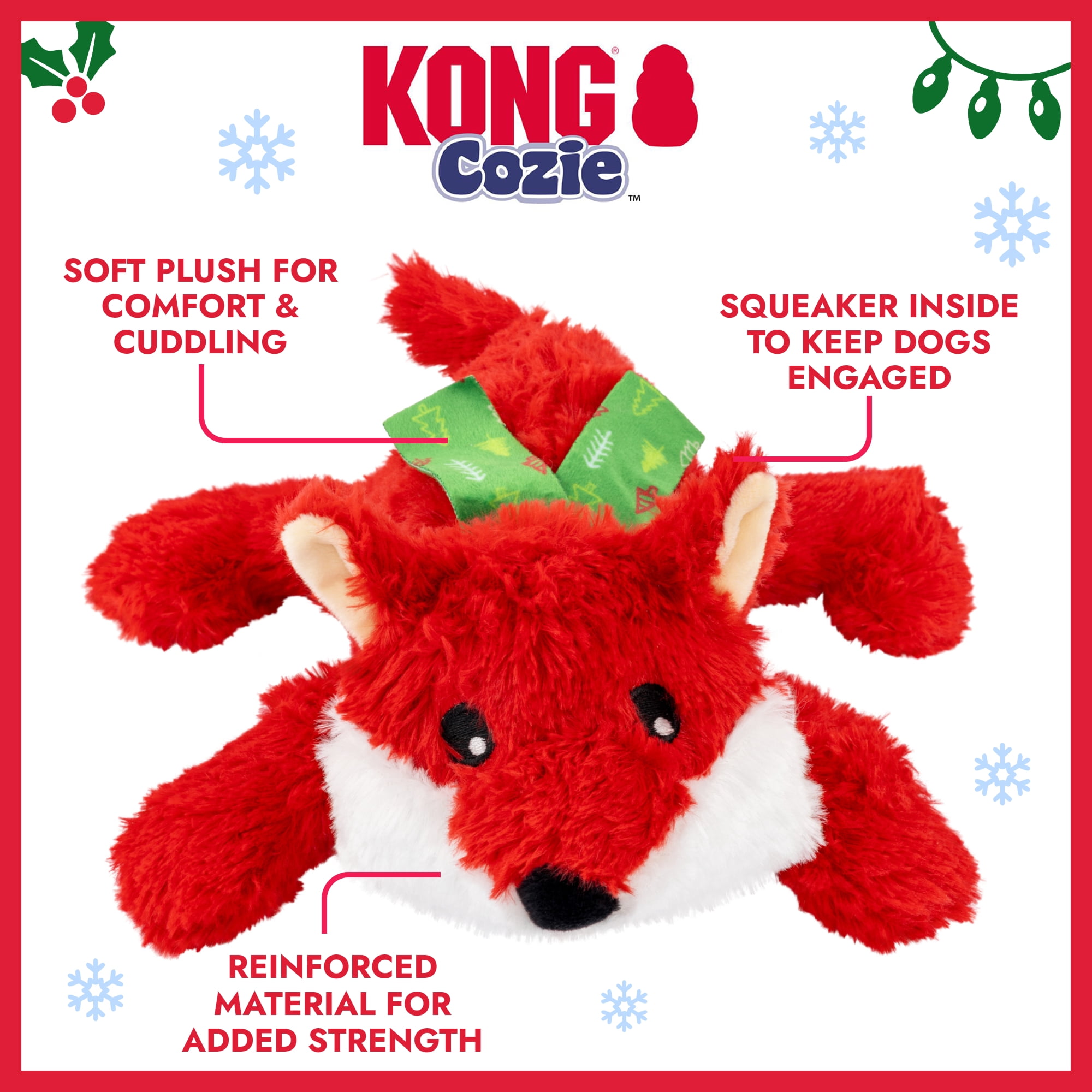 KONG® Holiday Cozie™ Dog Toy, Fox, Red, Medium