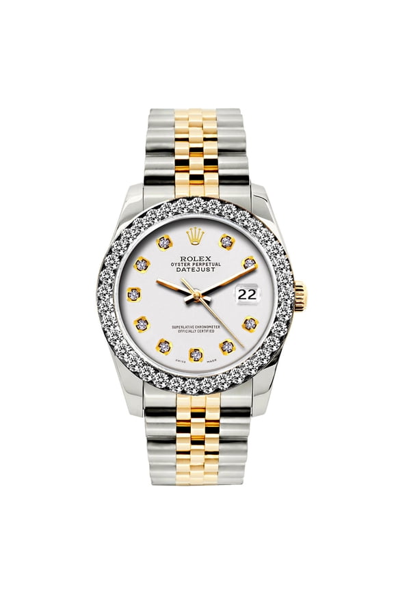Pre-Owned Rolex Datejust 26mm White Dial Two-Tone Bracelet Watch With Diamond Bezel