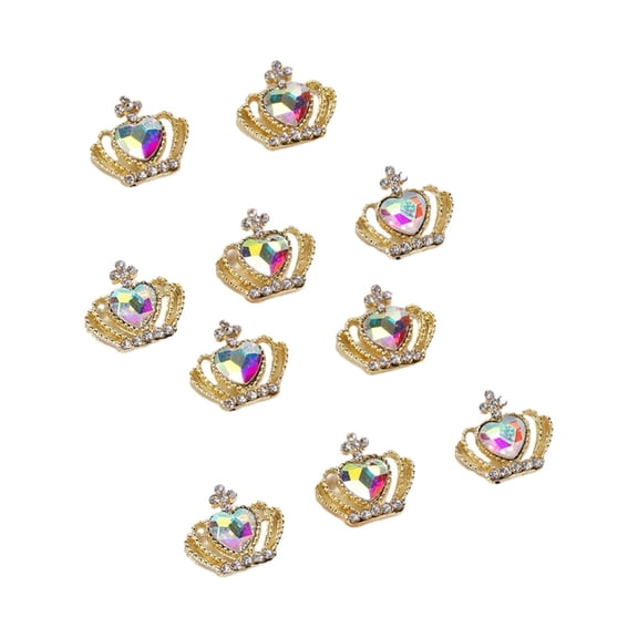 dianhelloya 10Pcs Shiny Love Heart Nail Rhinestones Multicolor Alloy Crown Nail Charms Jewelry Accessories Ornaments DIY Nail Art