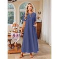 thumbnail image 4 of Summer Maxi Dresses for Women Beach Vacation Casual Short Sleeve Long T Shirt Dress with Pockets Blue L, 4 of 9