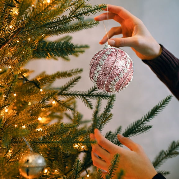 FastXmas Glitter Christmas Extra Large Ball Ornaments,Christmas Tree Ornaments Hanging Sequin Foam Xmas Balls Hanging Decoration for Xmas Tree Wreath Garland Home Wedding Party Decor(8CM Pink)