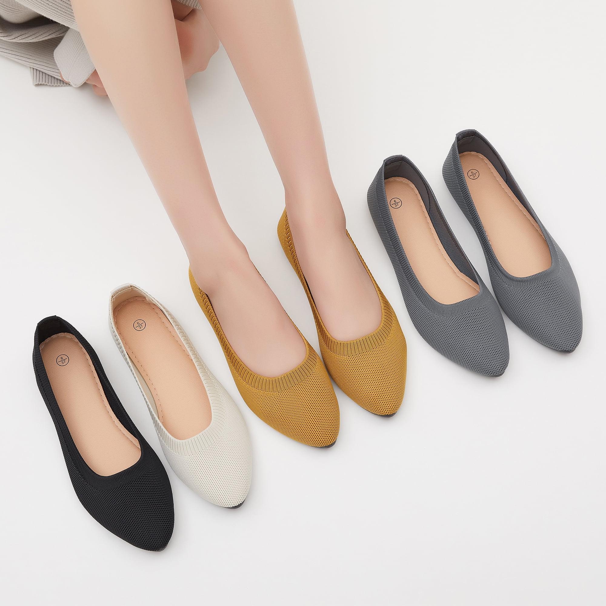 AOMAIS Women's Ballet Flats Pointed Toe Flats Mesh Slip On Shoes Fashion Lady shoes Classic Loafer Flats(Yellow,US11)