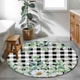 thumbnail image 3 of Round Rug 3.3Ft Washable Non-Slip, Green Eucalyptus Leaves Circle Area Rugs for Living Room Bedroom, Summer Botanical Daisy Black Plaid Indoor Floor Mats Carpet Runner for Home Decor Aesthetic, 3 of 8