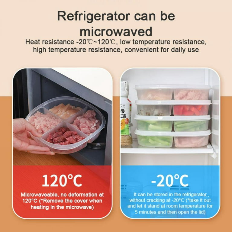 Clear 4 Compartments Food Storage Container with Lid Fridge Fresh