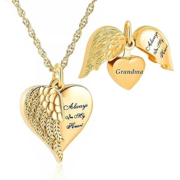 Openable Urn Cremation Jewelry Angel Wing Heart Urn Necklaces for Ashes Memorial Keepsake Pendant Ashes Keepsake Urn Jewelry for Women Men
