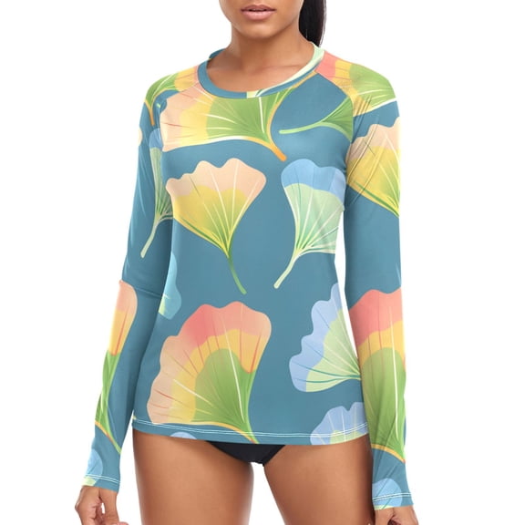 joogoo Womens UPF 50 Sun Shirts Ginkgo Biloba Leaves Long Sleeve UV Protection Rash Guard Tops S