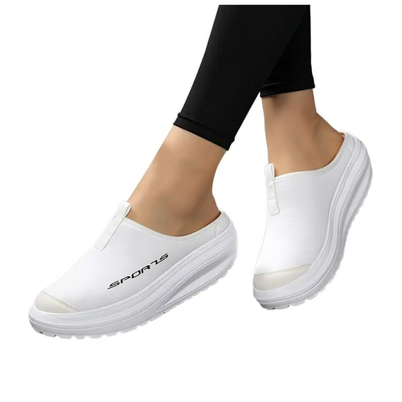 Platform Chunky Mules Walking Shoes for Women Comfortable Athletic Height Increasing Backless Slip on Sandals