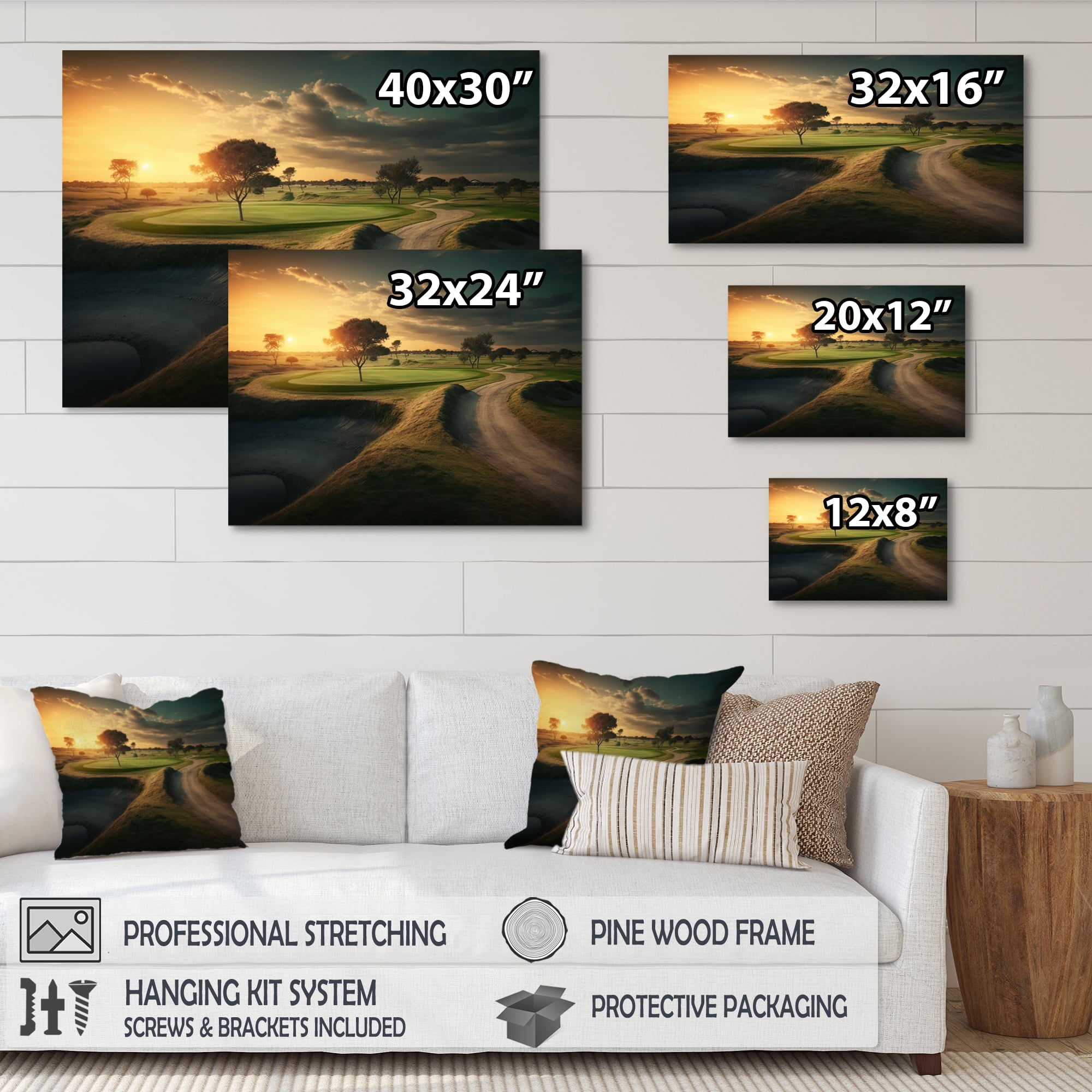 Designart Golf Course At Sunset I Canvas Wall Art