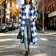 thumbnail image 2 of Hueook Gingham Shacket for Women Plaid Hooded Long Sleeve Button Up Casual Flannel Trench Coat Blue L, 2 of 7