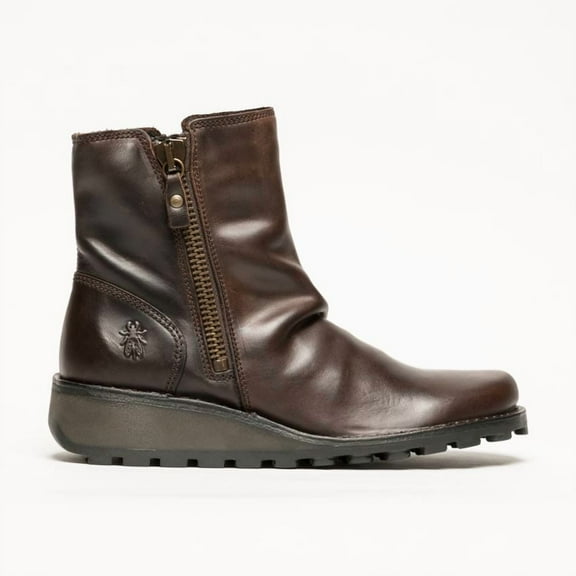 Fly London Womens Brown MON944 Leather Wedge Heel Ankle Zip Up Chelsea Boots