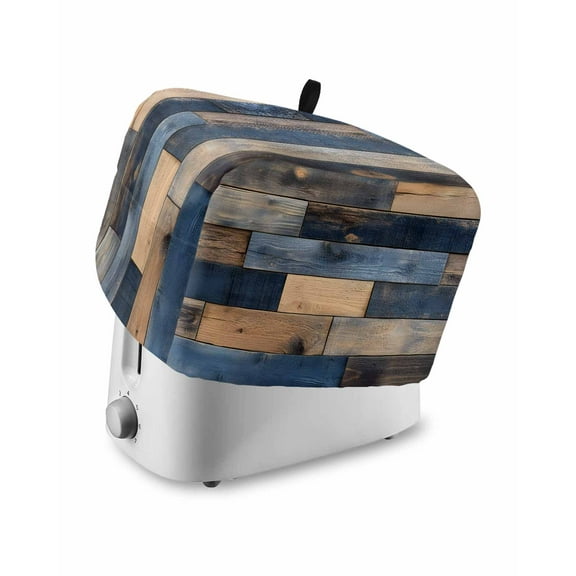 Fsddascl Navy Blue Brown Wood Small Toaster Cover 2 Slice, Kitchen Appliance Covers, Farmhouse Vintage Wooden Toaster Oven Cover with Loop, Bread Machine Cover Polyester Dust Cover Protection