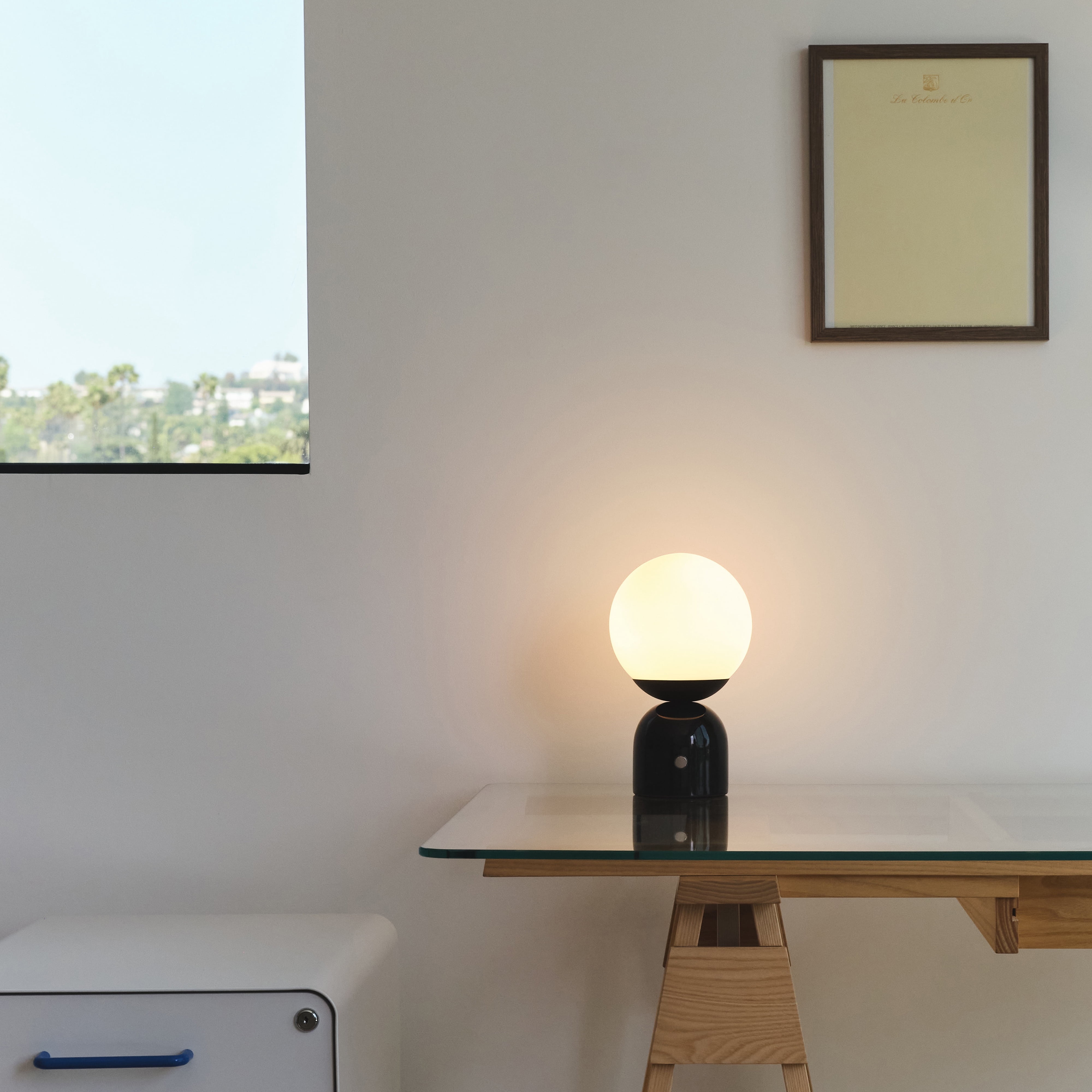Brightech Mila LED Table Lamp - Bedside Reading Light with Elegant Marble Base, Modern Desk Lamp, Nightstand Lamp with Ambient Lighting - Modern Globe Lamp Shade - Black