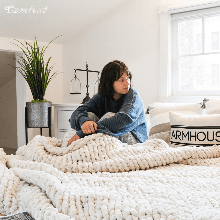 Comtest Chunky Knit Throw Blanket Chenille Beige 40 x80 Three Seater Sofa Twin Size Walmart
