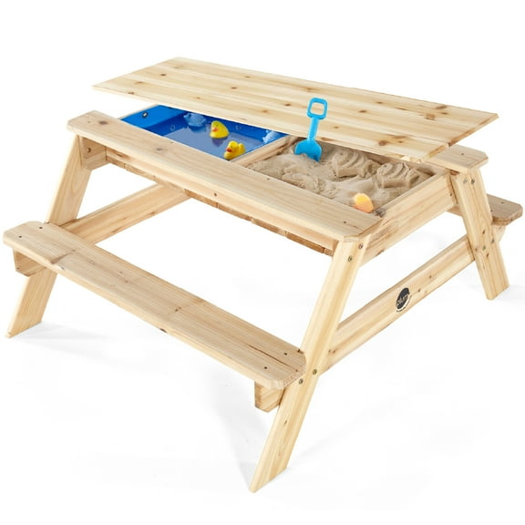 Plum Surfside Wooden Sand and Water Picnic Table - Sensory Table Activity for Kids, Toddler Summer Outdoor Toys, Sturdy Sandbox with Removable Lid, Easy to Clean, Backyard Games for Kids, 2  Years Up