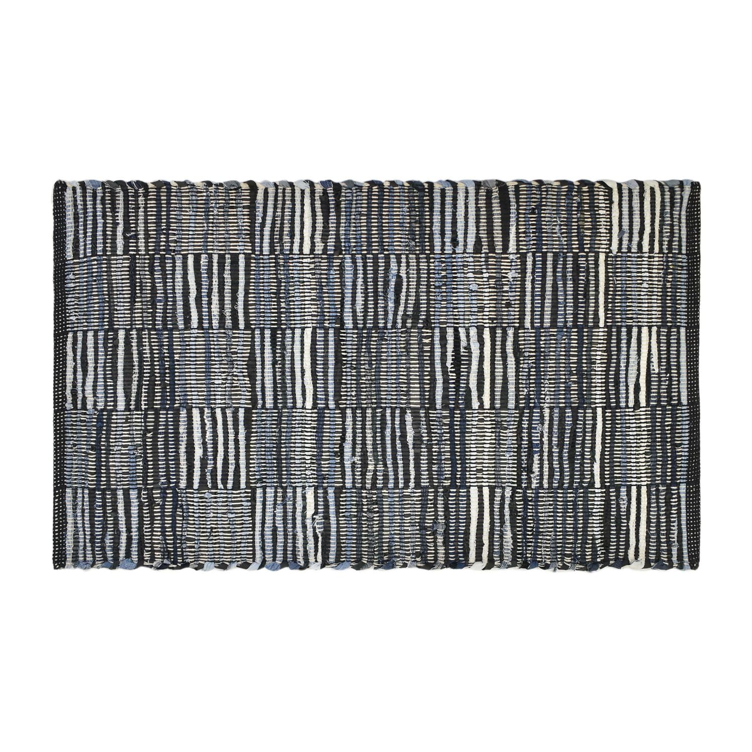 Tapis de chiffon fait main en cuir denim damier Fabstyles pour salon, couloir, patio
