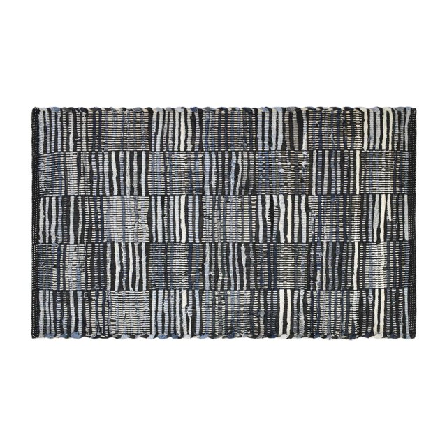 Fabstyles Checkerboard Denim Leather Handmade Area Rag Rug for Living Room, Hallway, Patio