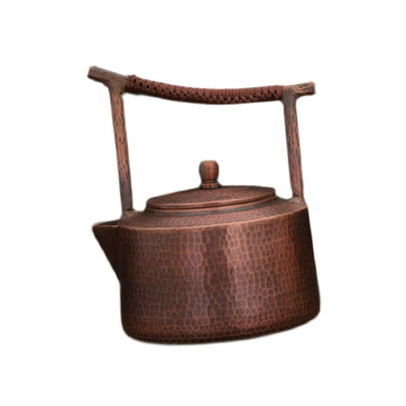 LOVIVER 1.2 Liter Solid Copper Tea Pot Kettle 5.5x7.4inch Traditional for Gas Electric Stoves Multipurpose Handcrafted Thick Hammered A