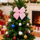 thumbnail image 4 of Lazo navideño grande de terciopelo para coronas y árboles - Pack de 4 lazos flocados en rojo, verde, rosa y blanco para decoración navideña interior al aire libre, 4 of 6