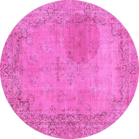 Ahgly Company Indoor Round Abstract Pink Modern Area Rugs, 8' Round