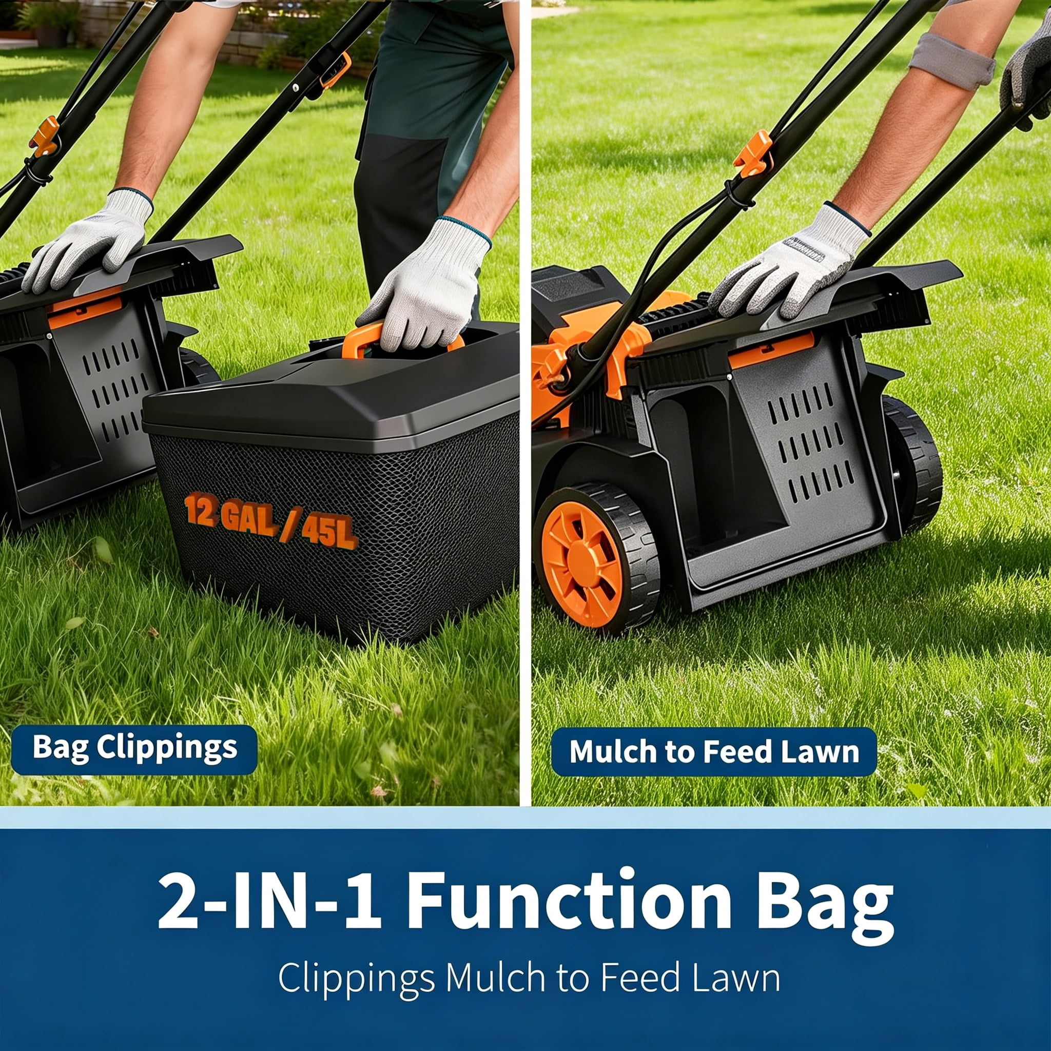 GIMMYFIVE 17 in Cordless Lawn Mower, Brushless Motor, 2 x 20V 4.0Ah Batteries, Bagging and Mulching