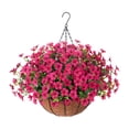 thumbnail image 1 of Flores artificiales colgantes en cesta con forro de coco para jardín y césped. Rosa, 1 of 9