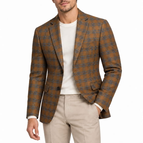 AZoiNM Men's Plaid Blazer Sport Coat, Regular Fit 2-Button Single-Breasted Suit Jacket with Peak Lapel and Double Vent for Business Casual, Wedding, Party