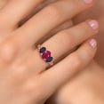 thumbnail image 4 of Gem Stone King 18K Rose Gold Plated Silver Red Ruby and Blue Sapphire Filigree Style 3 Stone Ring for Women (2.71 Cttw, Oval 8X6MM and 6X4MM) (Size 5), 4 of 6