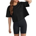 thumbnail image 2 of Vivianyo HD Casual Women's Summer Short Sleeve T-Shirt Women's Solid Round Neck Short Exposed Navel Top With Back Design And Pockets Loose Fitting T-shirt Short Sleeved Round Neck Top/shirt, 2 of 7