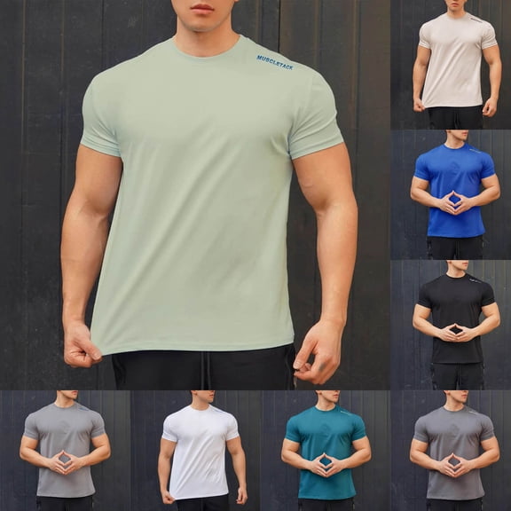 Men's Short Sleeve T-Shirt Quick Dry Casual Solid Crewneck Pullover Moisture Wicking Breathable 4 Way Stretch Fitness Gym Workout Daily | Zenithor,Army Green L