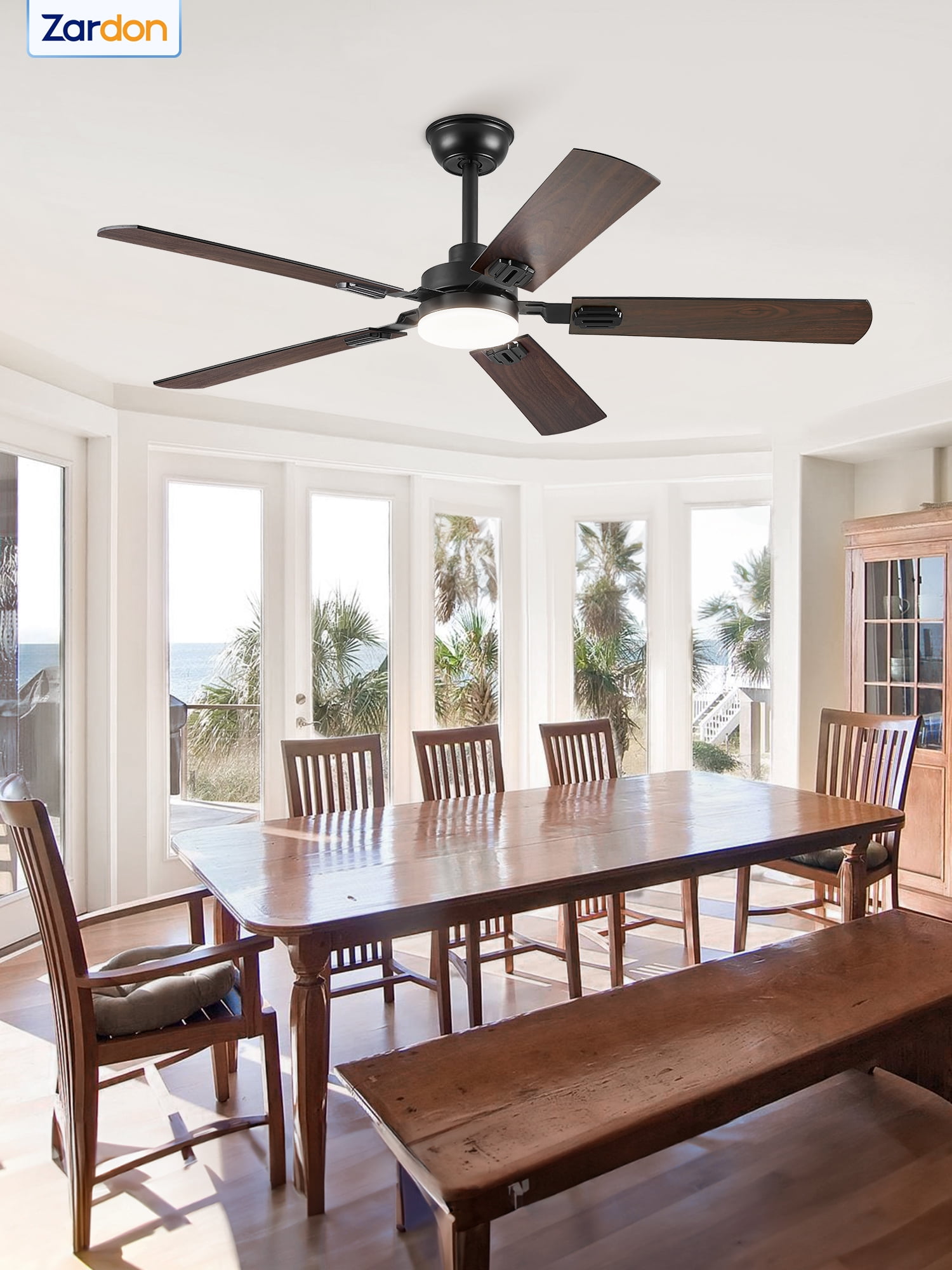 Zardon 52" Modern Black Ceiling Fan with Light and Remote Control, Ultra-Quiet DC Motor, Bright LED Light, 6-Speed, Timer for Bedroom, Living Room