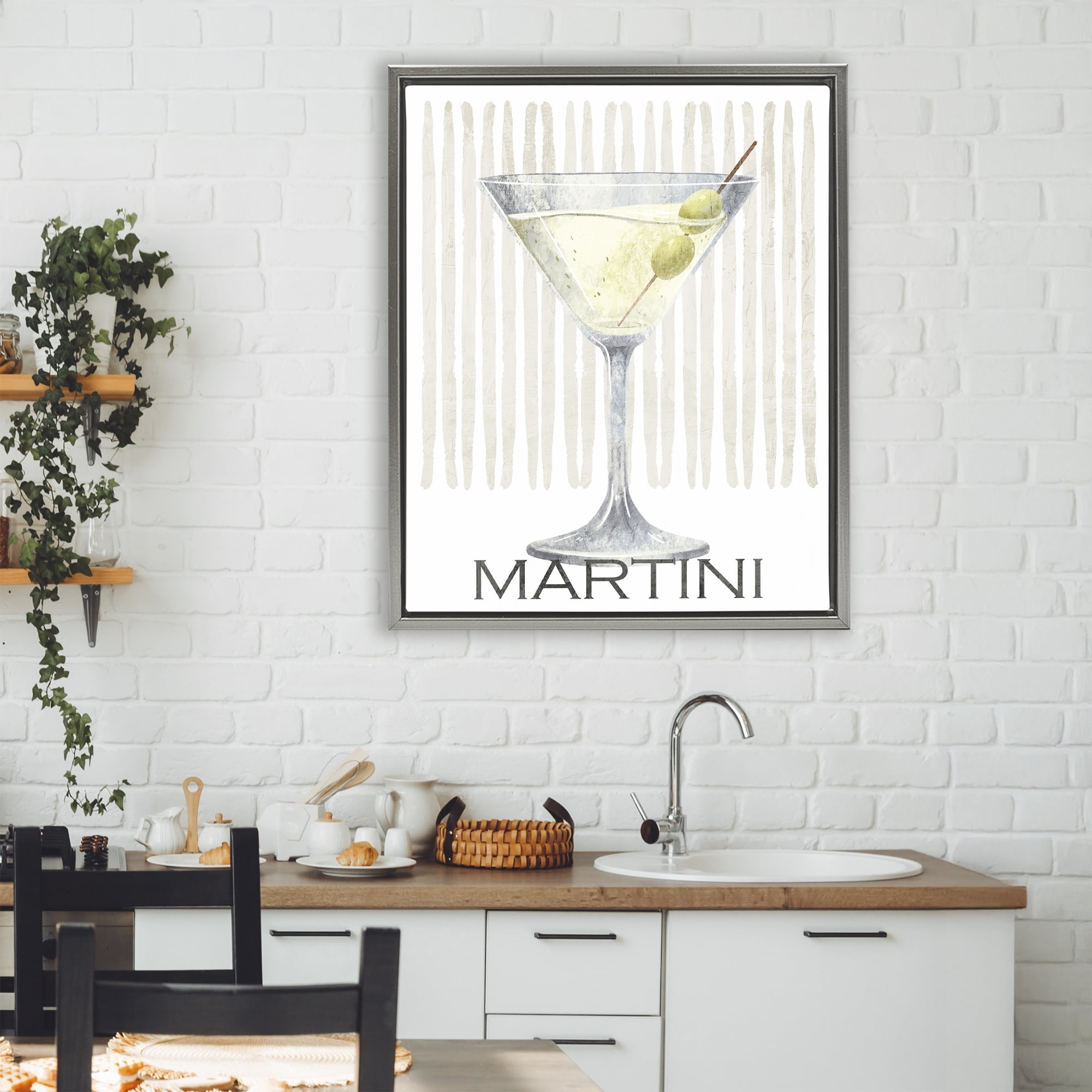 Stupell Industries Subtle Martini Drink Gray Framed Floater Canvas Wall Art, design by Kim Allen