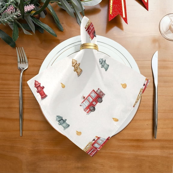 20"x20" Satin Dinner Napkin Red Fire Trucks Pattern Table Napkins for Wedding Birthday Restaurant Party Tableware Decoration 1 Pack