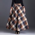 thumbnail image 4 of Womens Plaid Skirt Fall Long A-Line High Elastic Waisted Skirt Winter Vintage Woolen Tartan Skirts with Pockets, 4 of 6