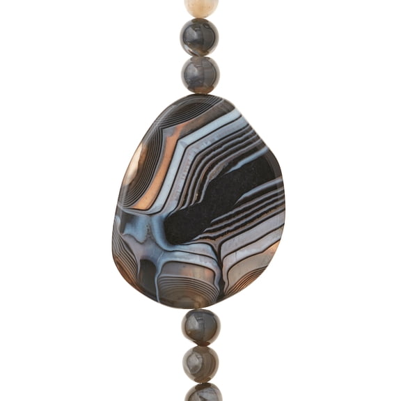 Bead Landing Black Agate Round Beads with Centre Piece, 12 Pack