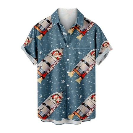 

Men s Christmas Short Sleeve Button Down Shirts Vintage Bowling Shirt Casual Santa Claus Printed Regular Fit Top