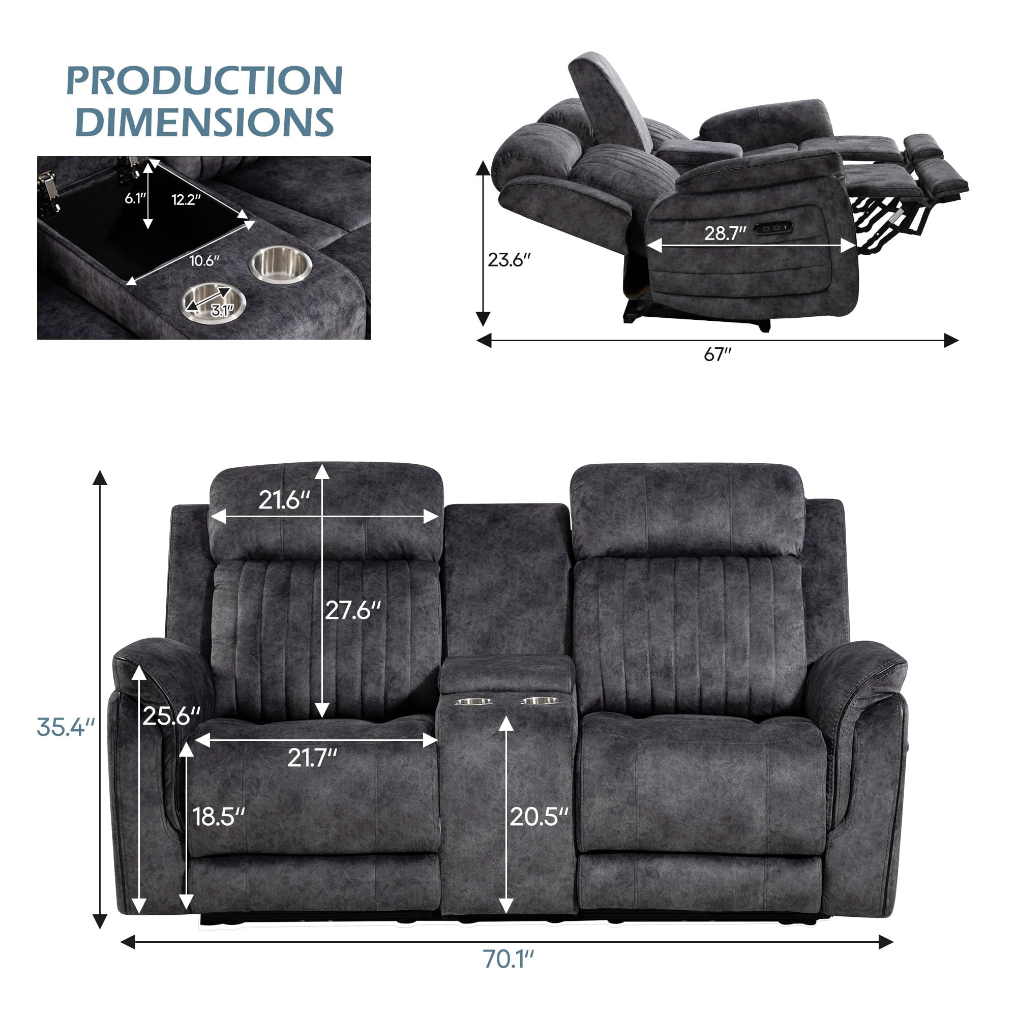 Zero Gravity Power Reclining Loveseat, Double Recliner Loveseat Sofa with Adjustable Headrest & Storage Center Console, RV Home Theater Seating with Cup Holders, USB & Type-C Ports for Living Room