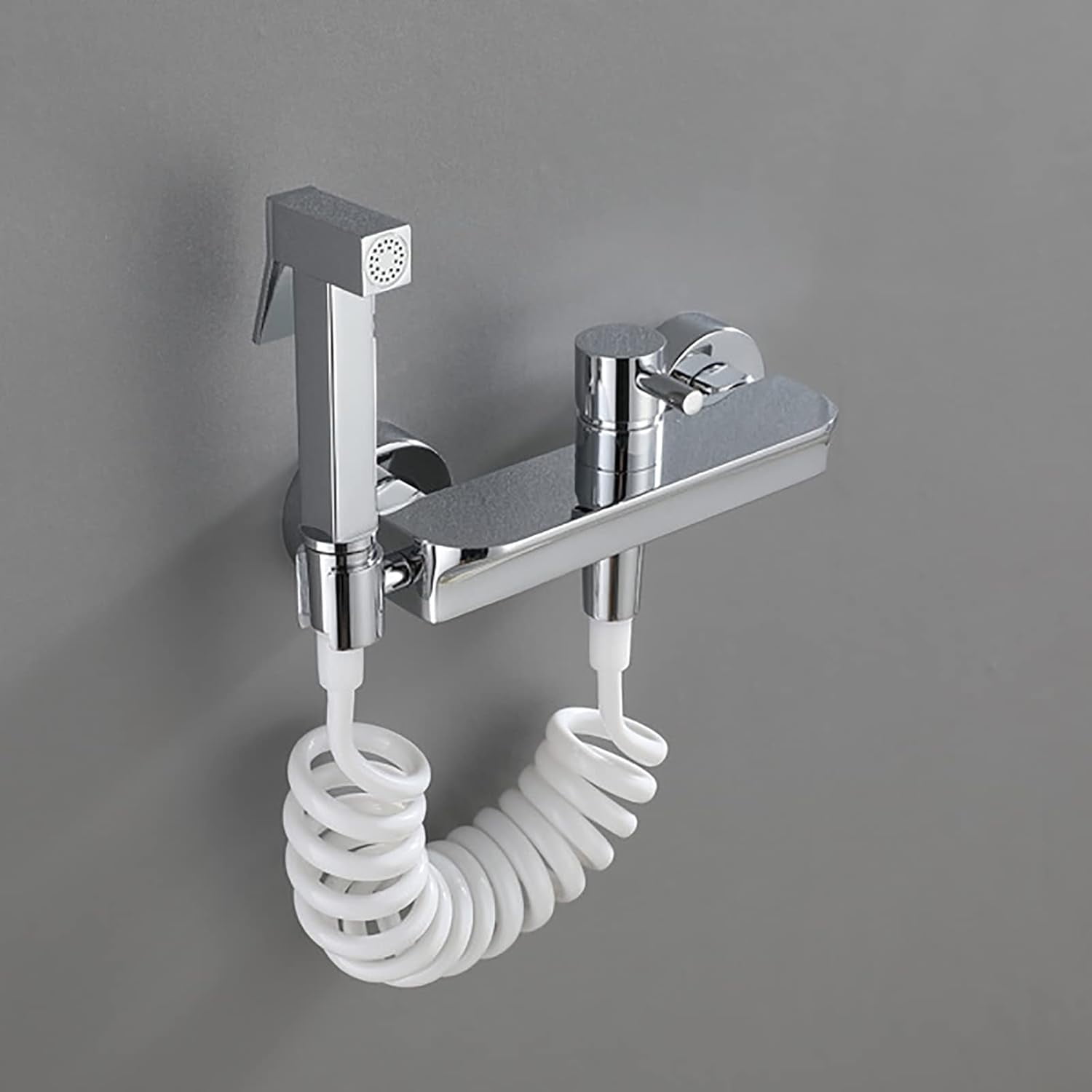Handheld Bidet Sprayer for Toilet, Chrome Brass Bathroom Cloth Diaper Sprayer Set with Cold and Hot Water, Wall Mounted Toilet Bidet Sprayer Kit for Bathing Pets,Stainless Steel Hose