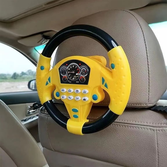 Simulated Steering Wheel Toy, Pretend Driving Controller with Dynamic Music and Suction Cup Mount for Car Play