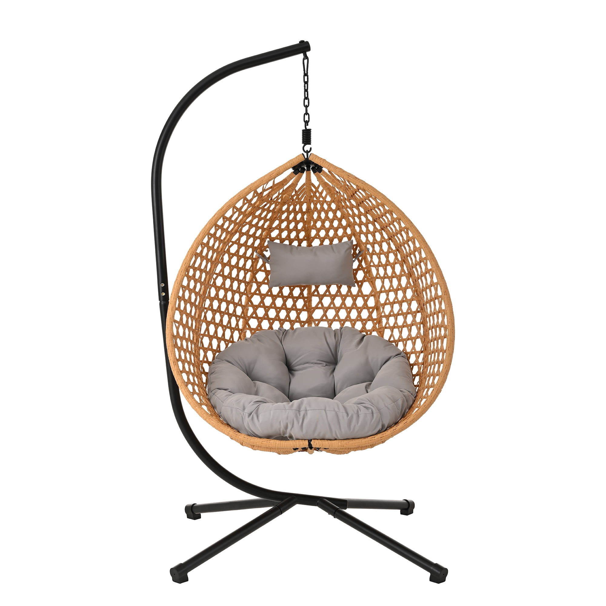 Woven Hanging Egg Chair With Stand, Sturdy Outdoor Swing Chair for Balcony Bedroom, Light Gray