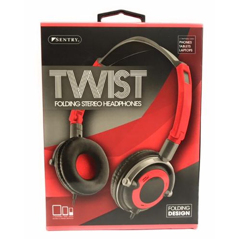 SENTRY TWIST FOLDING STEREO HEADPHONES RED H0425