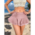 thumbnail image 4 of Women's Mini Skirt Mesh Flowy Hem Y2K Skirts Multi-Layer Ruffle Trim Skort Pink L, 4 of 9