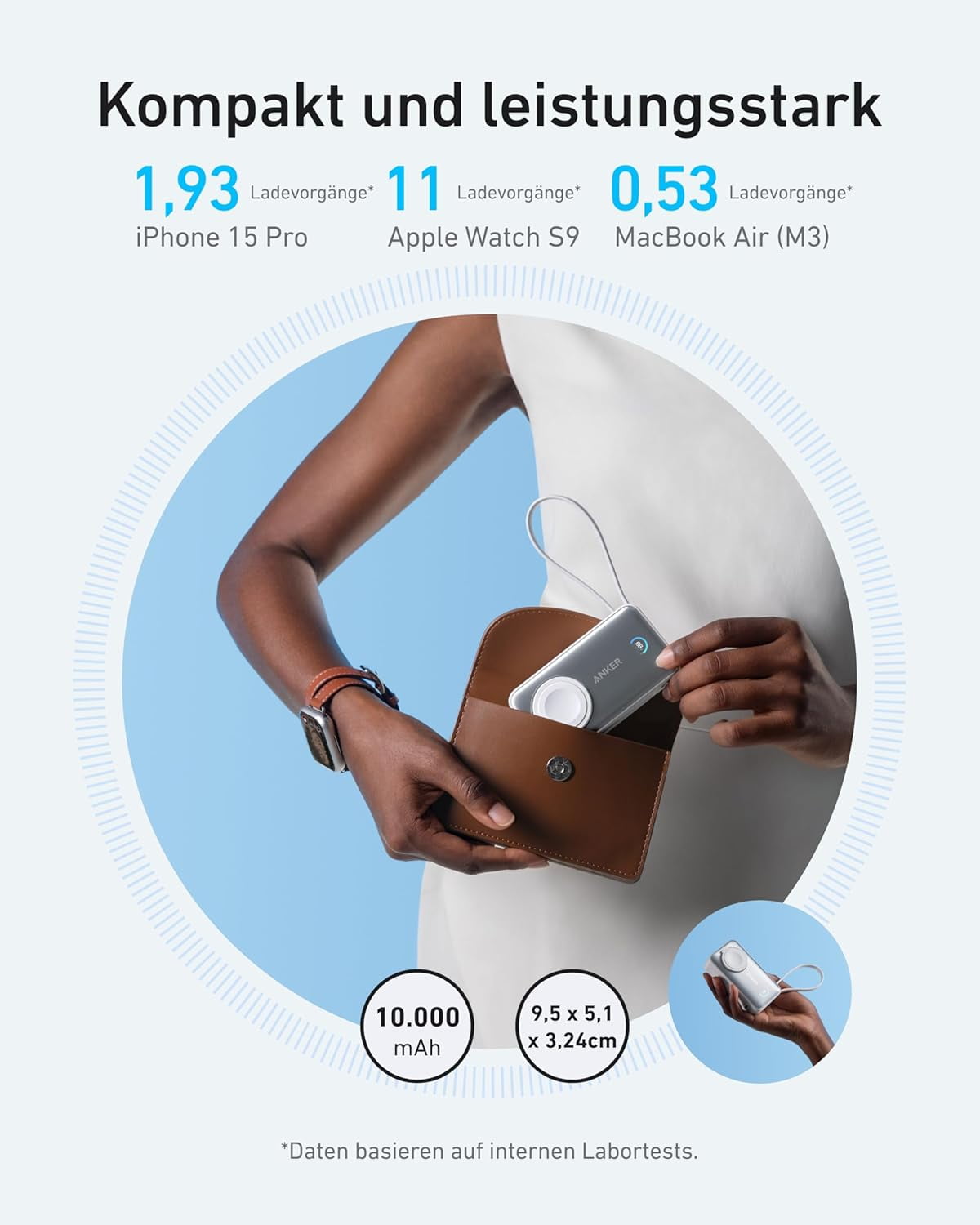 Anker MagGo Power Bank for Apple Watch, Officially Certified 10,000mAh Compact Battery Pack with Built-in USB-C Cable, 35W Max, for iPhone 15 Series, Samsung, iPad, AirPods, and More(White)